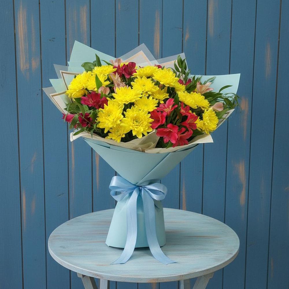 Букет цветов из: Альстромерии и Хризантемы в Двубратском