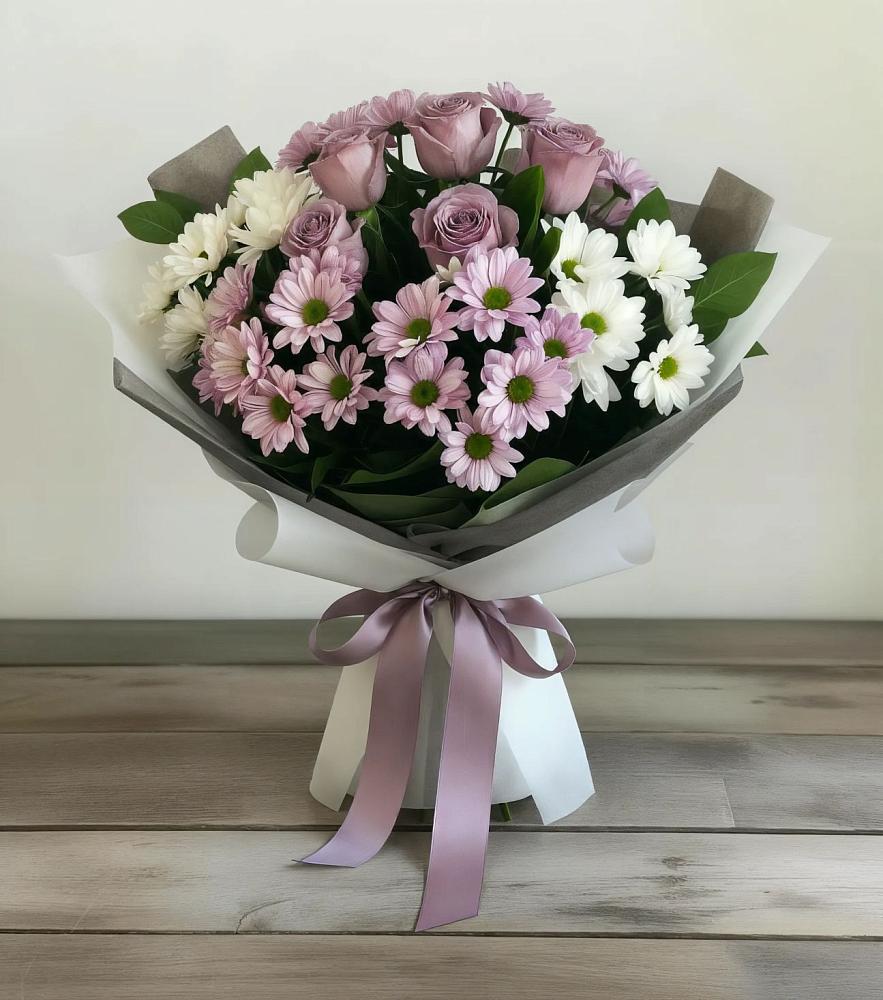 Букет цветов из: Хризантемы и Розы в Двубратском