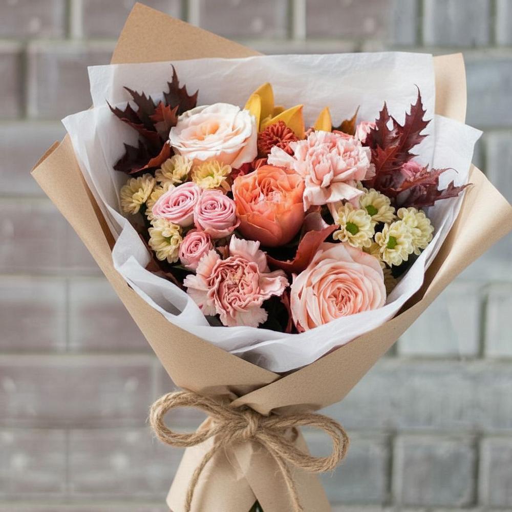 Букет цветов из: Гвоздики, Хризантемы и Розы в Двубратском