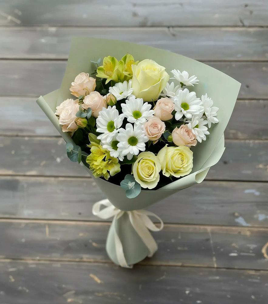 Букет цветов из: Альстромерии, Розы и Хризантемы в Двубратском