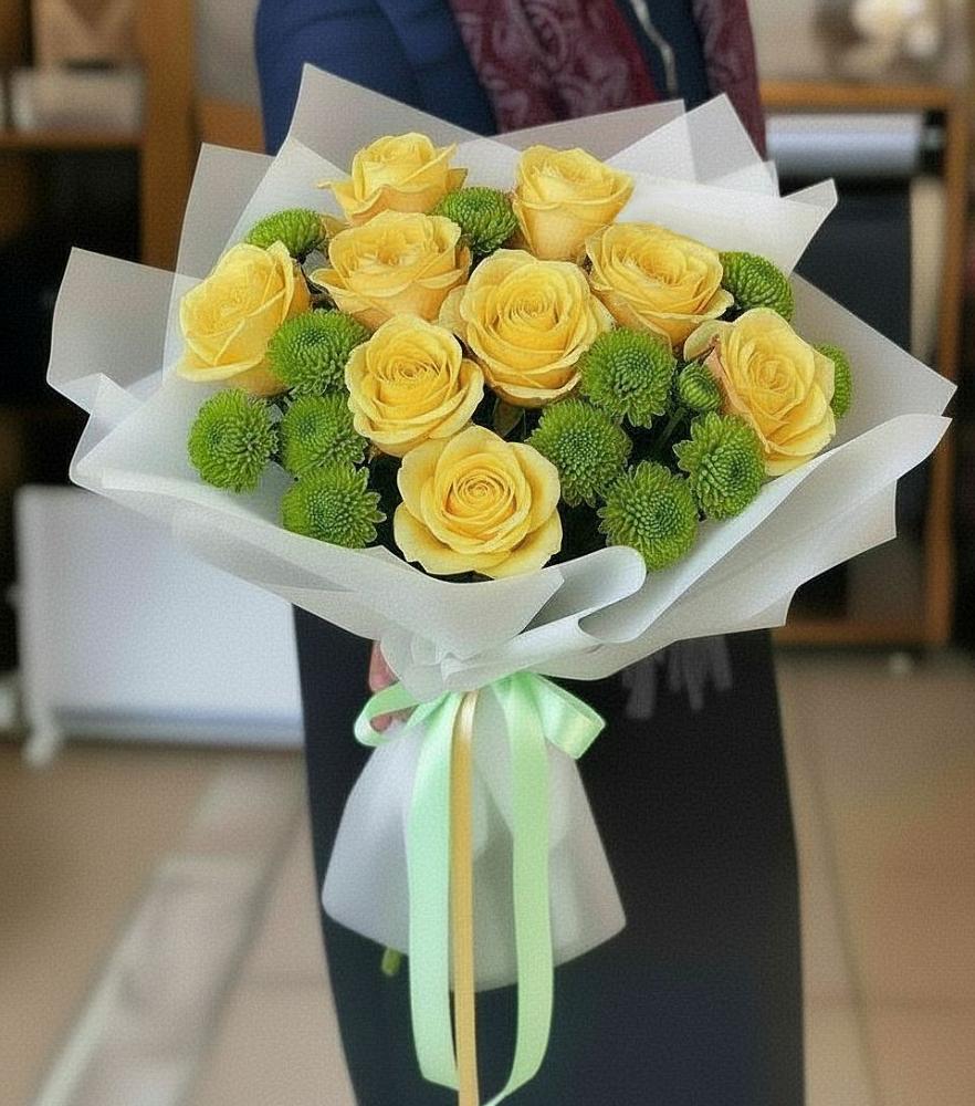 Букет цветов из: Хризантемы и Розы в Двубратском