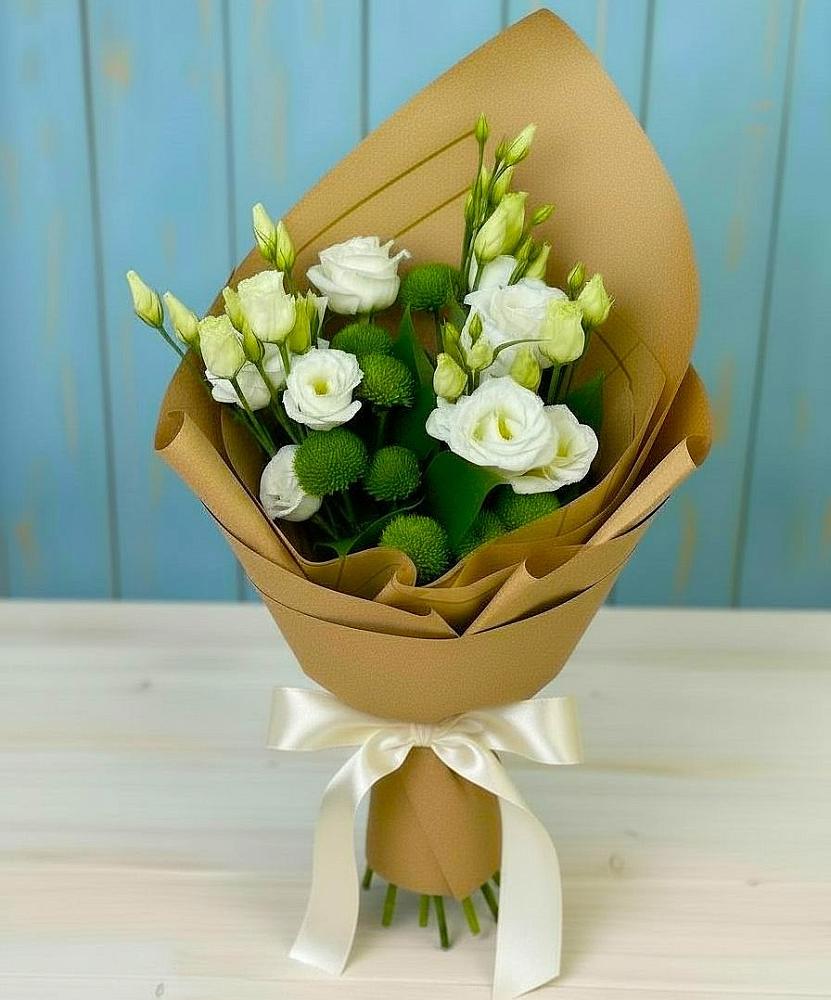 Букет цветов из: Хризантемы и Лизиантусы в Двубратском