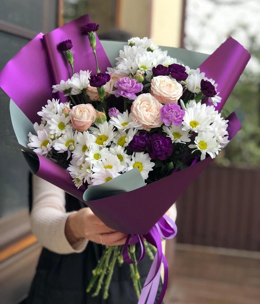 Букет цветов из: Хризантемы, Гвоздики и Розы в Двубратском