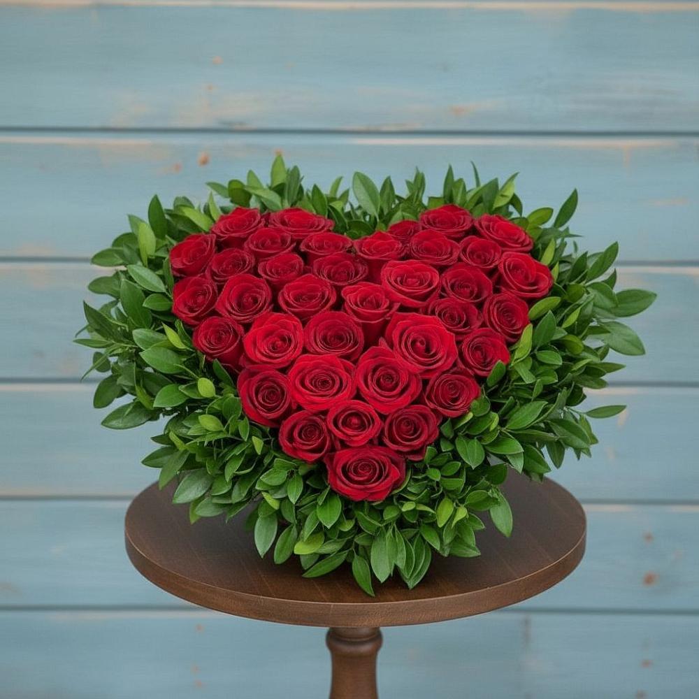 Цветочная композиция из Розы в виде сердца в Двубратском