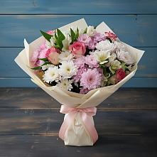 Букет цветов из:  Хризантемы, Альстромерии и Розы в Двубратском