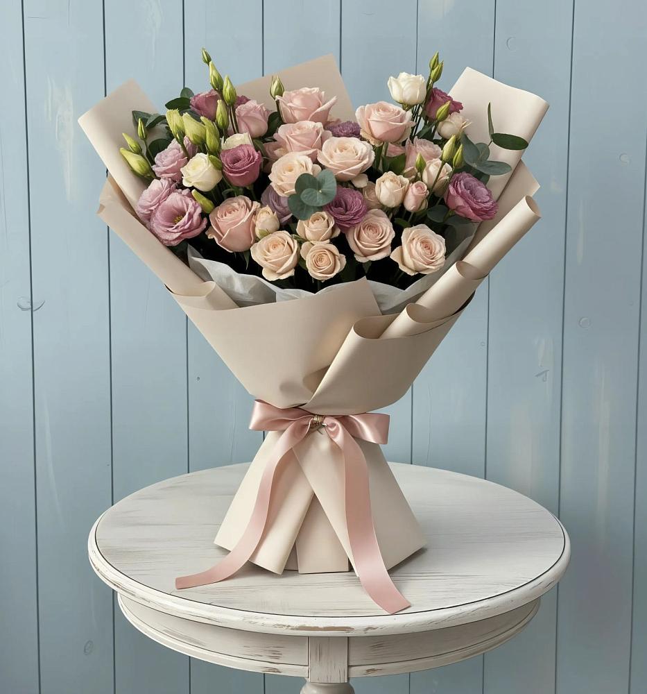 Букет цветов из: Розы и Лизиантусы в Двубратском