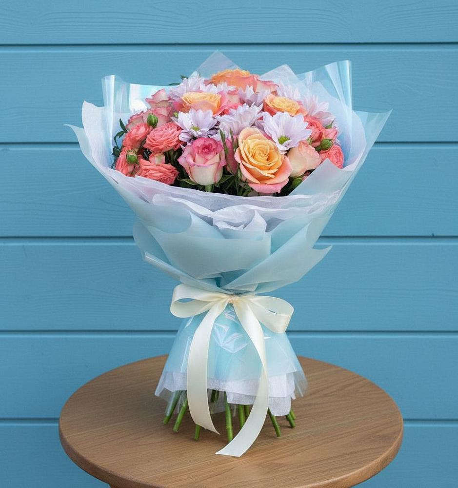 Букет цветов из: Хризантемы и Розы в Двубратском