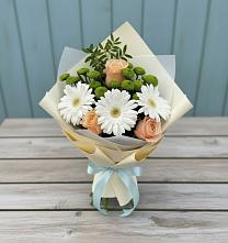 Букет цветов из:  Герберы, Розы и Хризантемы в Двубратском