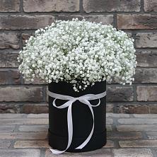 Цветочная композиция из Гипсофила в шляпной коробке в Двубратском